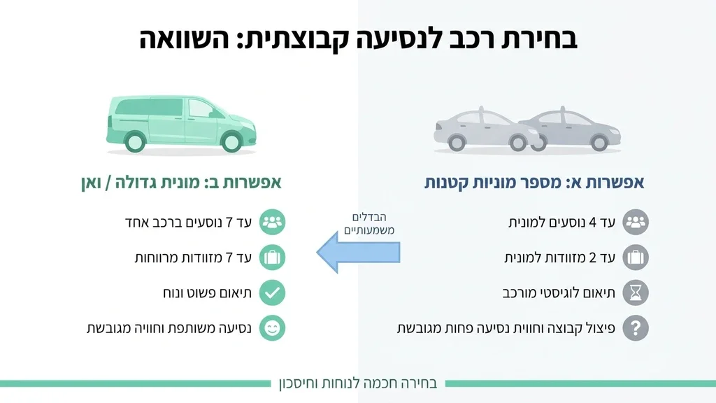 אחרי הפסקה המדברת על התאמת רכב גדול לנסיעה משפחתית או קבוצתית רכב הסעות מרווח הממתין לנוסעים עם תא מטען פתוח ומזוודות