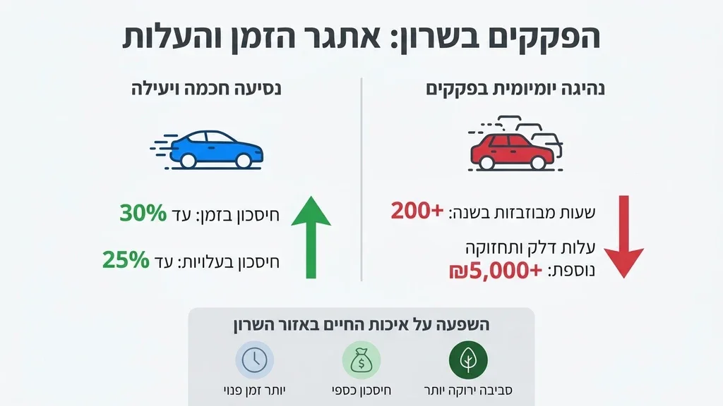 Traffic and commuting challenges in the Sharon area. פקקי תנועה בכניסה לאזור תעשייה בשעות הבוקר